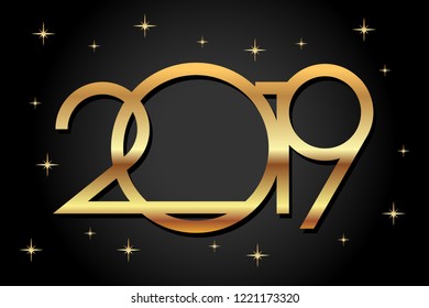 Happy New Year 2019 gold color,Numeral 2019, colorful 2019 vector illustration
