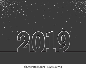 Happy New Year 2019 Gold With Fireworks And Sparkles Vector. Line Art Illustration.