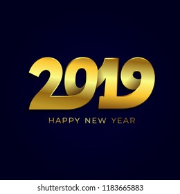 Happy New Year. 2019 golden text design pattern. Cover of business diary for 2019 with wishes. Brochure design template. Vector illustration. Isolated on black background.