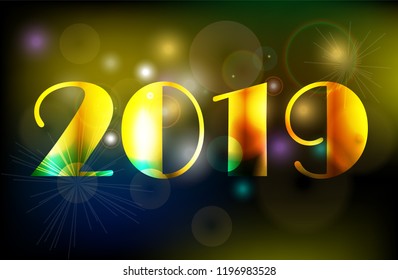 Happy New Year 2019 golden celebration background banner. Vector illustration.