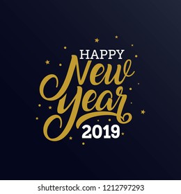 Happy New Year 2019 golden typography. Greeting card design with hand lettering winter holidays. Vector Illustration