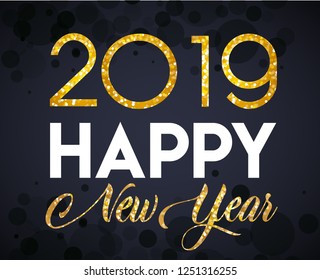Happy new year 2019, golden vector graphic design