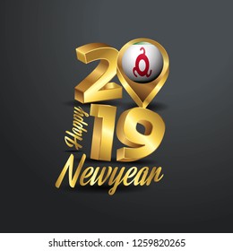 Happy New Year 2019 Golden Typography with Ingushetia Flag Location Pin. Country Flag  Design