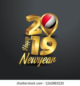 Happy New Year 2019 Golden Typography with Principality of Sealand Flag Location Pin. Country Flag  Design