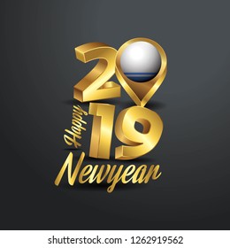 Happy New Year 2019 Golden Typography with Altai Republic Flag Location Pin. Country Flag  Design