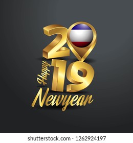 Happy New Year 2019 Golden Typography with Los Altos Flag Location Pin. Country Flag  Design