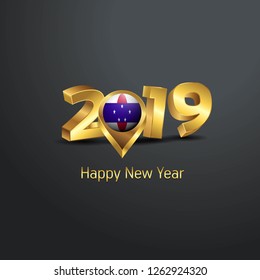 Happy New Year 2019 Golden Typography with Netherlands Antilles Flag Location Pin. Country Flag  Design