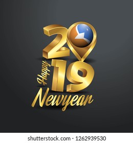 Happy New Year 2019 Golden Typography with Tierra del Fuego province Argentina Flag Location Pin. Country Flag  Design