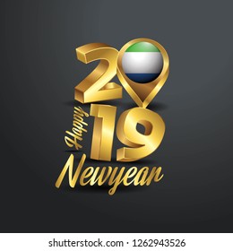 Happy New Year 2019 Golden Typography with Sierra Leone Flag Location Pin. Country Flag  Design