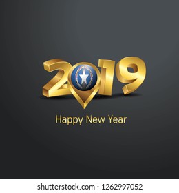 Happy New Year 2019 Golden Typography with Northern Mariana Islands Flag Location Pin. Country Flag  Design