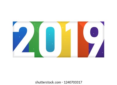 Happy new year 2019 with gradient and shadows. Greeting card or calendar cover design template. Cover of business diary for 2019 with wishes. Stock vector background.