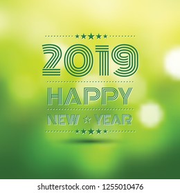 happy new year 2019 in green bokeh pattern background ,vector illustration