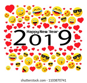 happy new year 2019, greeting card with smile. vector with eps 10 format.