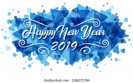 Happy New Year 2019 greeting card on blue background