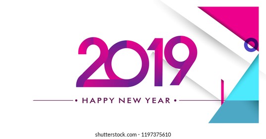 Happy new year 2019 Greeting card, 2019 modern logotype with geometric background, vector illustration