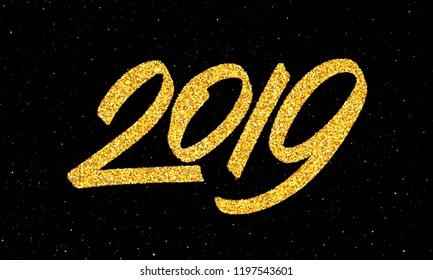 Happy New Year 2019 greeting card template. Handwritten calligraphy number isolated on black and white backgrounds. Vector illustration for chinese year of the pig.