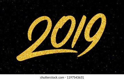 Happy New Year 2019 greeting card template. Handwritten calligraphy number isolated on black and white backgrounds. Vector illustration for chinese year of the pig.