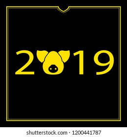 Happy new year 2019 greeting card, the year of yellow pig in chinese calendar