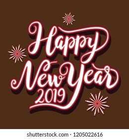 Happy New Year 2019 Greeting Card Hand Drawn Text