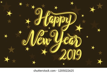 Happy New Year 2019 Greeting Card Golden Stars