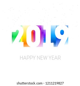 Happy new year 2019. Greeting card or calendar cover design template with gradients. Vector. Cover of business diary for 2019 with wishes.