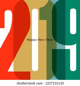 Happy New Year 2019 greeting card. Colorful text design. Vector illustration
