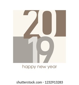 Happy New Year 2019 Greeting Card Design. Muted Earthy Tones. EPS 10 Vector.