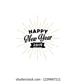 Happy New Year 2019. Greeting card design. Vector illustration. Retro typography design.