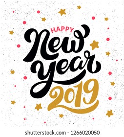 Happy New Year 2019. Greeting card, banner, poster sketch design. Vector illustration.