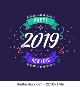 Happy New Year 2019. Greeting card and Poster design vector