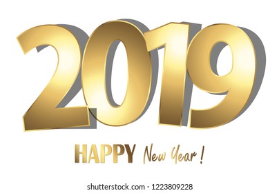 happy new year 2019 greetings with golden numbers and white background