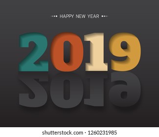 Happy new year 2019 . Greetings card. Colorful design. Vector illustration.