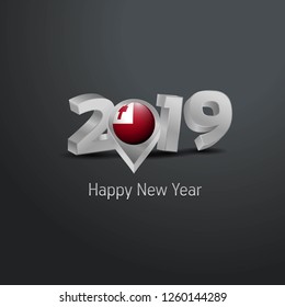 Happy New Year 2019 Grey Typography with Tonga Flag Location Pin. Country Flag  Design
