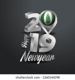 Happy New Year 2019 Grey Typography with NJorfolk Island Flag Location Pin. Country Flag  Design