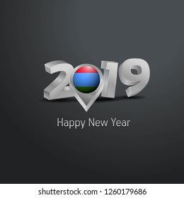 Happy New Year 2019 Grey Typography with Karelia Flag Location Pin. Country Flag  Design