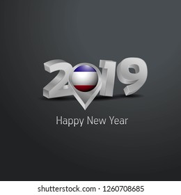 Happy New Year 2019 Grey Typography with Los Altos Flag Location Pin. Country Flag  Design