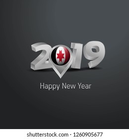 Happy New Year 2019 Grey Typography with Udmurtia Flag Location Pin. Country Flag  Design