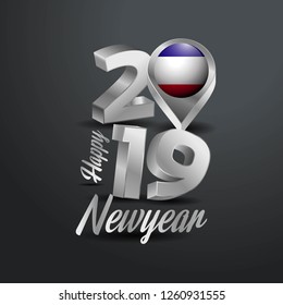 Happy New Year 2019 Grey Typography with Los Altos Flag Location Pin. Country Flag  Design