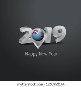 Happy New Year 2019 Grey Typography with Federation Bosnia and Herzegovina Flag Location Pin. Country Flag  Design