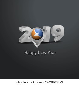 Happy New Year 2019 Grey Typography with Tierra del Fuego province Argentina Flag Location Pin. Country Flag  Design