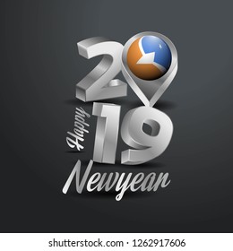 Happy New Year 2019 Grey Typography with Tierra del Fuego province Argentina Flag Location Pin. Country Flag  Design