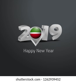 Happy New Year 2019 Grey Typography with Tatarstan Flag Location Pin. Country Flag  Design
