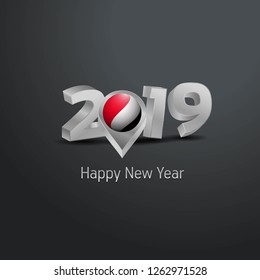 Happy New Year 2019 Grey Typography with Principality of Sealand Flag Location Pin. Country Flag  Design