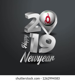 Happy New Year 2019 Grey Typography with Ingushetia Flag Location Pin. Country Flag  Design