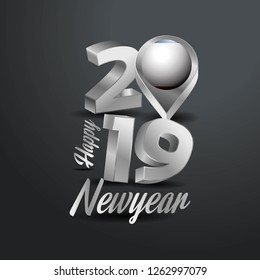 Happy New Year 2019 Grey Typography with Crimea Flag Location Pin. Country Flag  Design