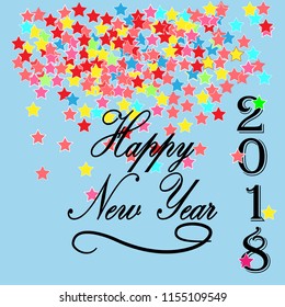 Happy New Year 2019 hand lettering and star. Fashion graphic background design. Modern stylish abstract texture. Colorful template for prints, card, poster, banner. Vector illustration.