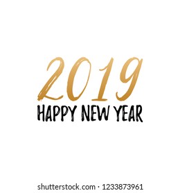 Happy New Year 2019, hand lettering. Vector illustration. Decorative design on white background for greeting card, poster concept.