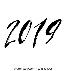 Happy New Year 2019 hand written lettering. Greeting card design, grunge design template vector illustration.
