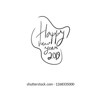 Happy new year 2019, hand lettering, vector illustration, decorative design on white background for greeting card, poster concept