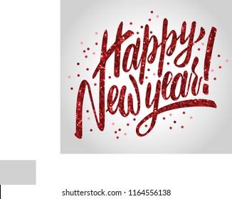 Happy New Year 2019 hand-lettering red text. Handmade vector calligraphy collection. Text written in red sequins.